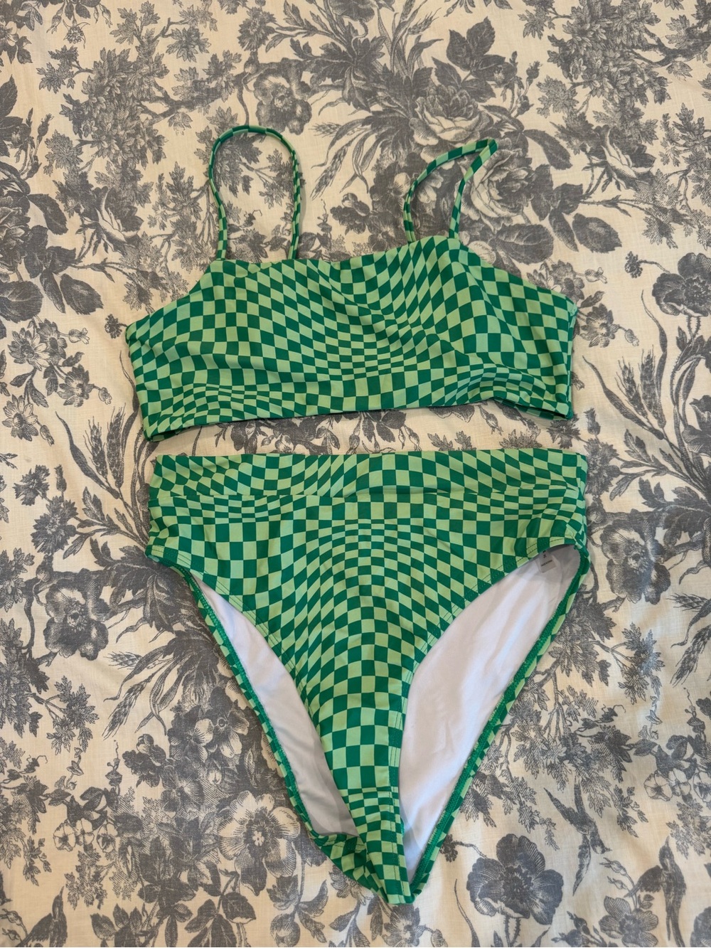 Green Checkerboard Two-Piece Bikini Set